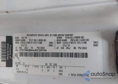 2018 Ford F-250 Xl из США, поврежденный, VIN 1FD7W2B64JEC20154